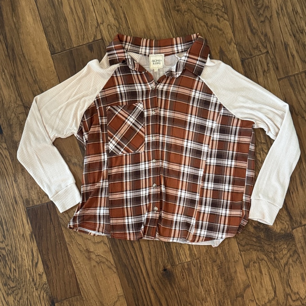 Plaid Button-Down Shirt in Brown and Cream